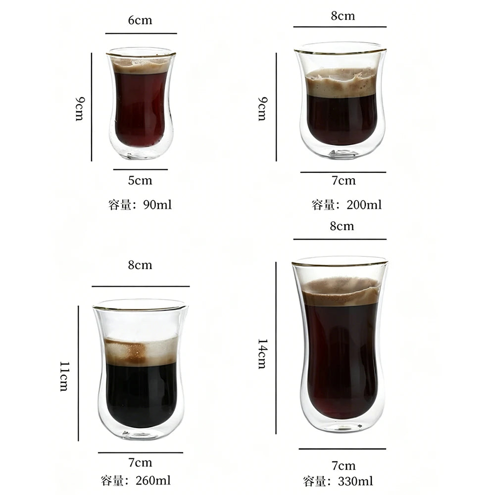 YWDL 90/200/260/330ml Double Wall High Borosilicate Glass Coffee Cups Heat Resistant Espresso Latte Mug for Hot Cold Drinks