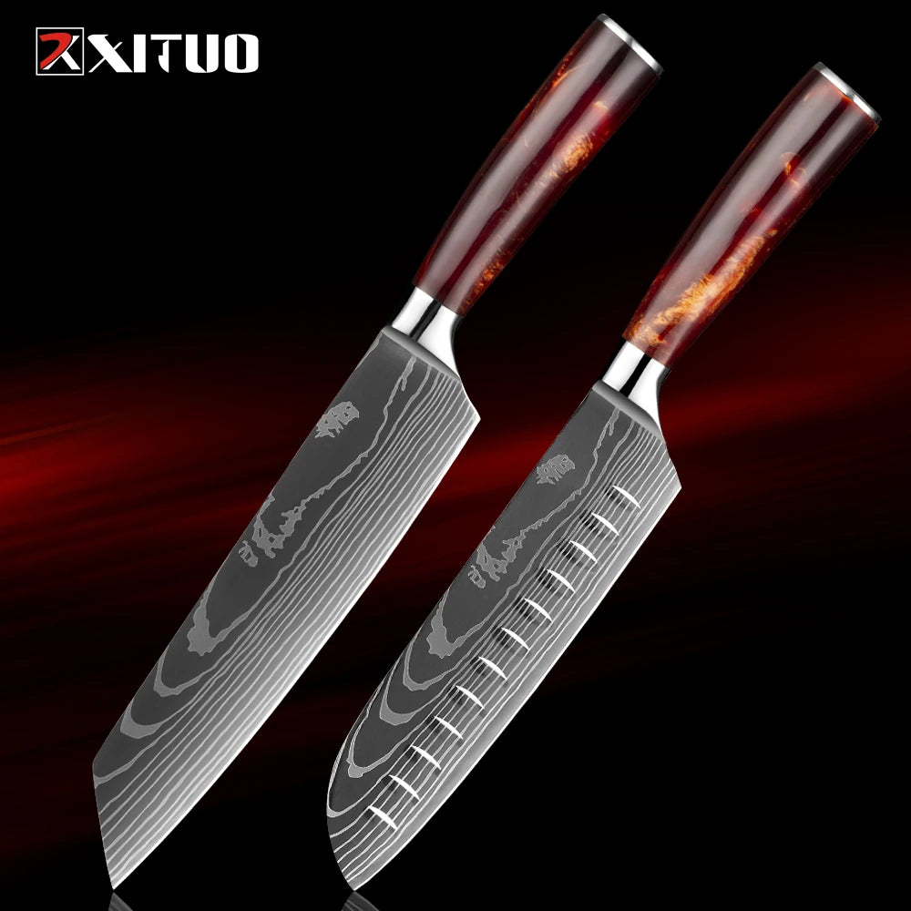 XITUO 1-8Piece Kitchen knife Set 7Cr17Mov Stainless Steel Chef Knife Ultra Sharp Santoku Cleaver Utility Knife Cooking Knives