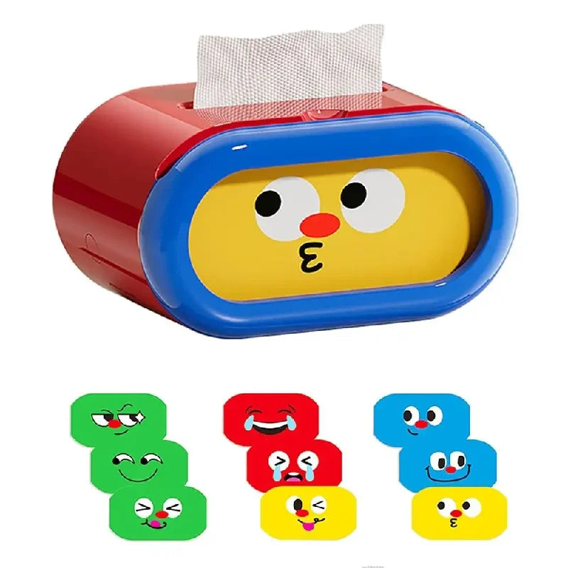 Large-Capacity Cartoon Tissue Box Pull-Out Design Interchangeable Expression Facial Tissue Holder Funny Space-saving