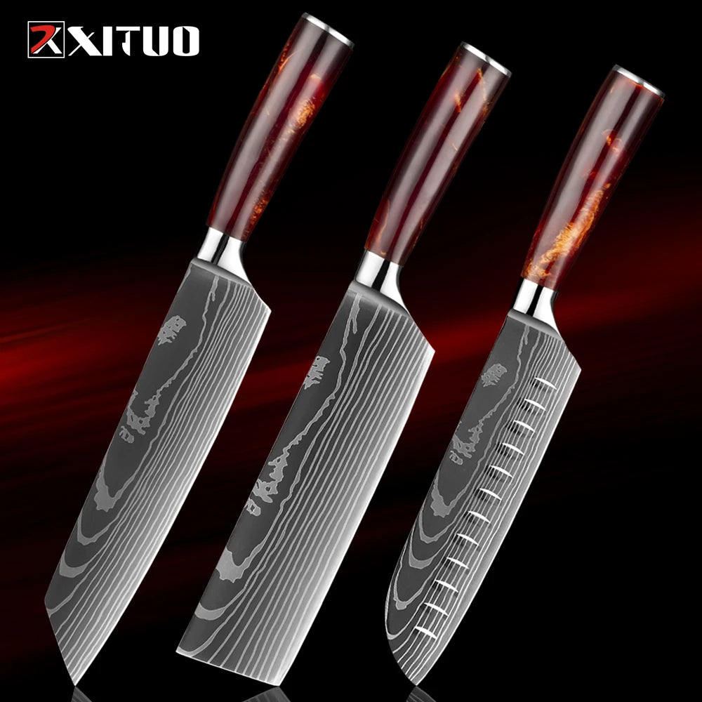 XITUO 1-8Piece Kitchen knife Set 7Cr17Mov Stainless Steel Chef Knife Ultra Sharp Santoku Cleaver Utility Knife Cooking Knives