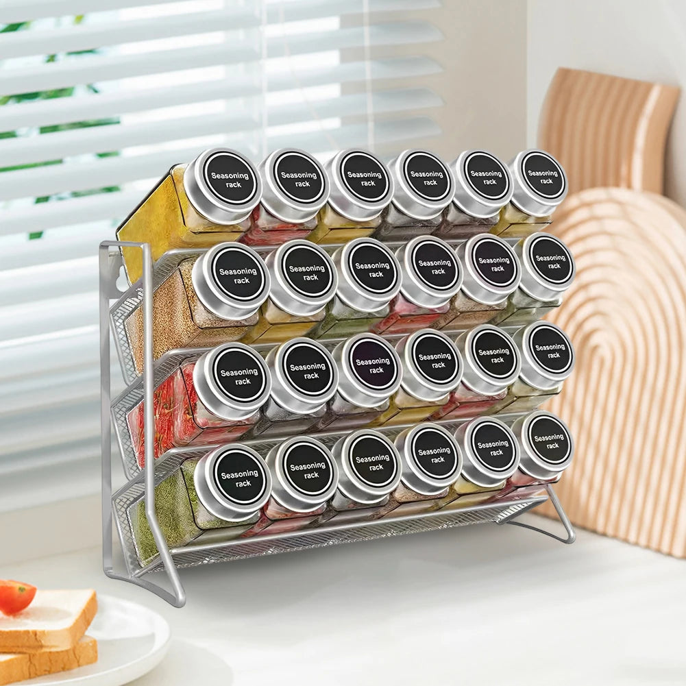 4 Tier  Container Holder Wall Mounted Spice Seasoning Organizer Carbon Steel Pantry Organizer Stand for Small Can Storage