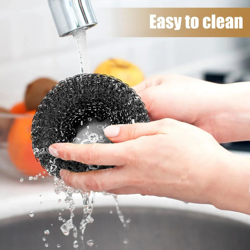 1-10PCS Stainless Steel Pot Brush with Handle Heavy Duty Dishwashing Wire Ball Metal Scrubber for Home Kitchen Cleaning Tool