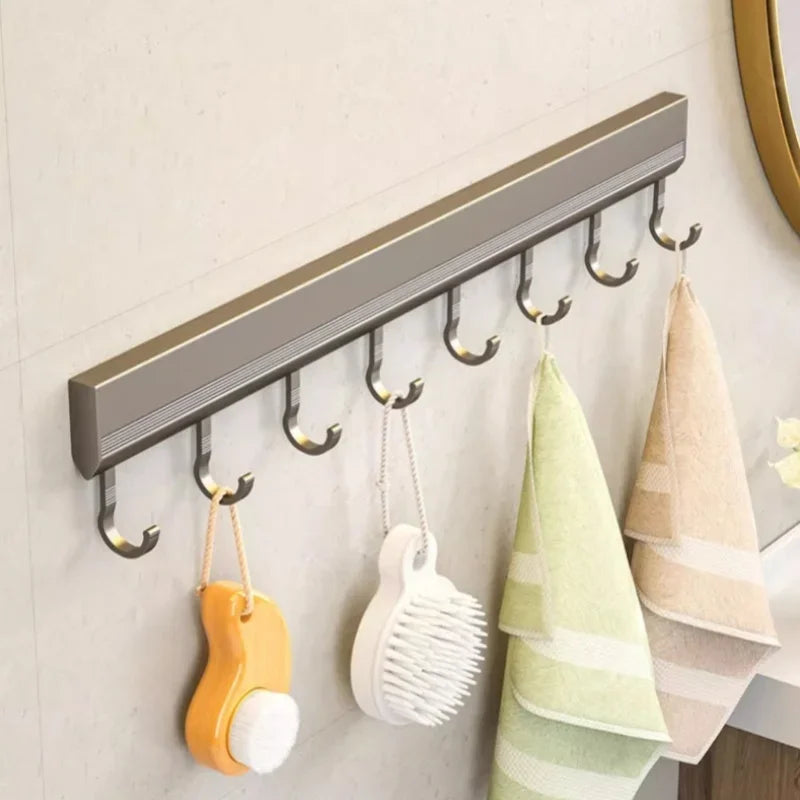Kitchen Hooks Rack Wall Mounted Drill-free Kitchen Utensils Storage Row Hook Holder Bathroom Robe Towel Coat Hangers