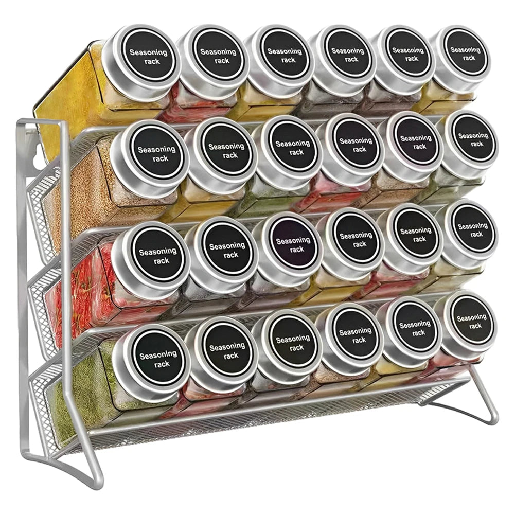 4 Tier  Container Holder Wall Mounted Spice Seasoning Organizer Carbon Steel Pantry Organizer Stand for Small Can Storage