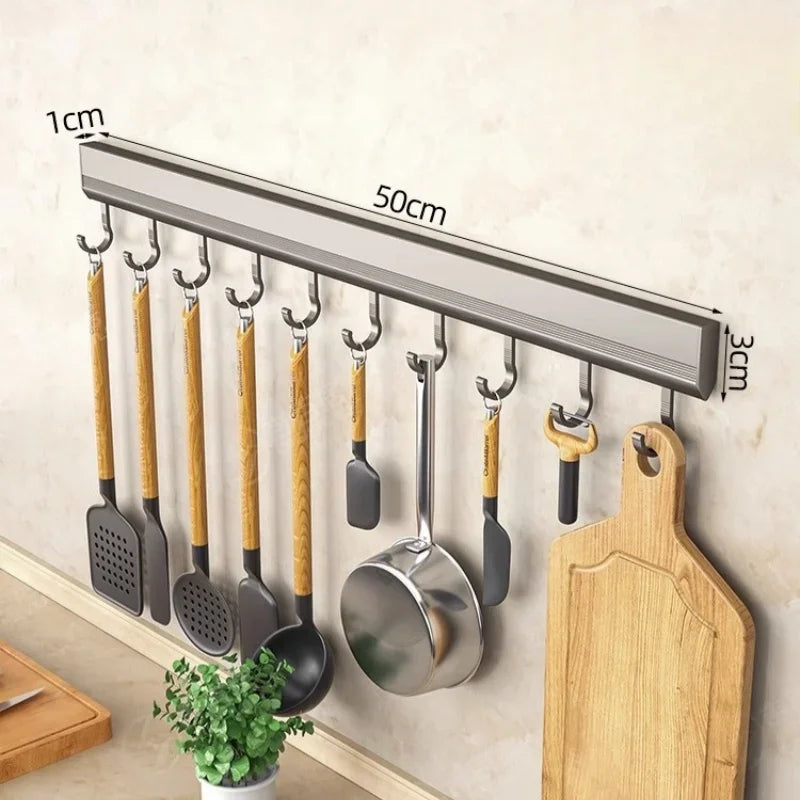 Kitchen Hooks Rack Wall Mounted Drill-free Kitchen Utensils Storage Row Hook Holder Bathroom Robe Towel Coat Hangers