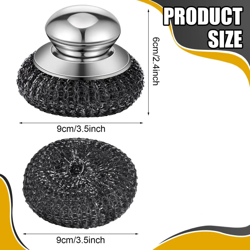 1-10PCS Stainless Steel Pot Brush with Handle Heavy Duty Dishwashing Wire Ball Metal Scrubber for Home Kitchen Cleaning Tool