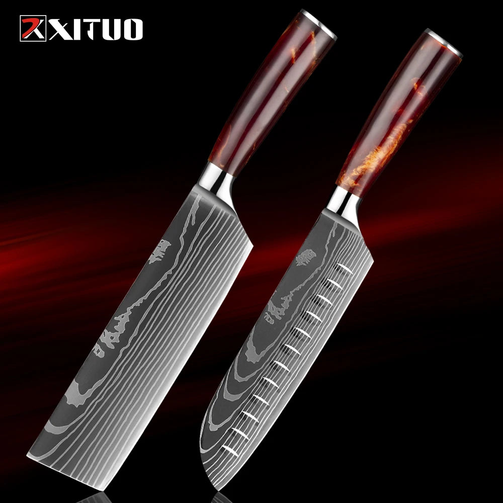 XITUO 1-8Piece Kitchen knife Set 7Cr17Mov Stainless Steel Chef Knife Ultra Sharp Santoku Cleaver Utility Knife Cooking Knives