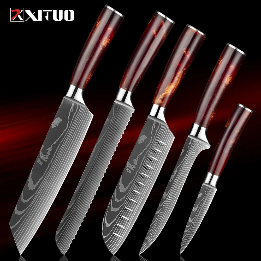 XITUO 1-8Piece Kitchen knife Set 7Cr17Mov Stainless Steel Chef Knife Ultra Sharp Santoku Cleaver Utility Knife Cooking Knives