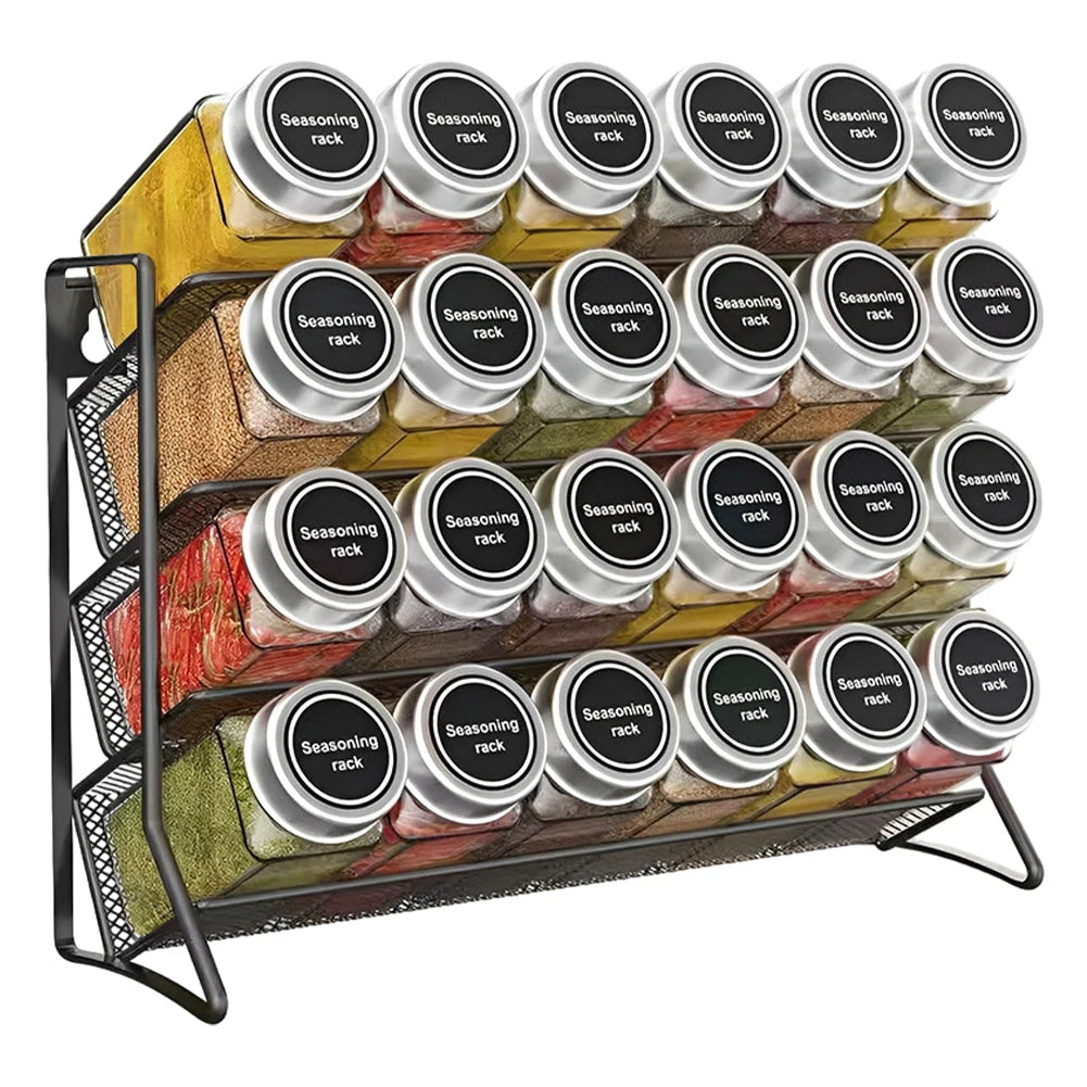 4 Tier  Container Holder Wall Mounted Spice Seasoning Organizer Carbon Steel Pantry Organizer Stand for Small Can Storage